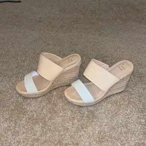 Nude and ivory double strapped 4 inch wedges